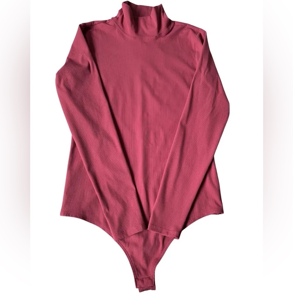 SPANX Suit Yourself Ribbed Mauve Long Sleeve Bodysuit Top L